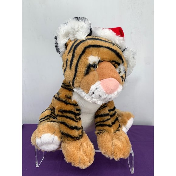 Bengal Tiger 14 Inch Hugfun Holiday Red Cable Knit Hat Pink Nose Gold Sparkle Ey - Picture 1 of 16